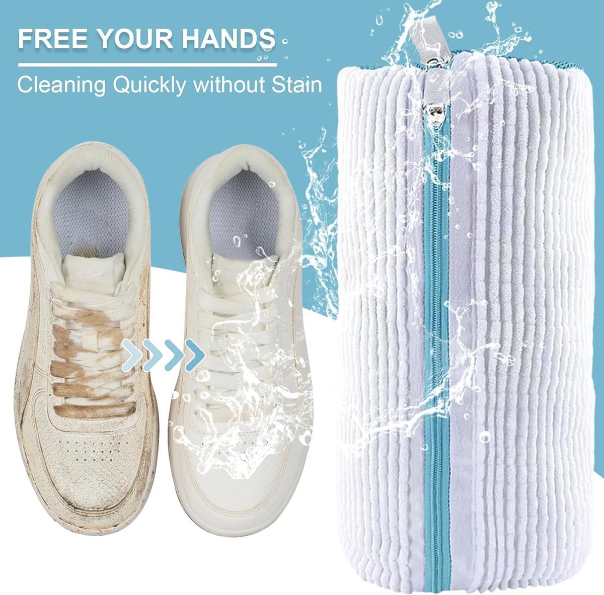 Shoe Washing Bag for Washing Machine,Fluffy Fibers Keep 360° Wrap-around Cleaning, Laundry Shoe Bag for Washer and Dryer,Invisible Zipper Side Opening Reusable Shoe Washing Bag for All Shoes