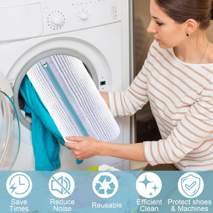 Shoe Washing Bag for Washing Machine,Fluffy Fibers Keep 360° Wrap-around Cleaning, Laundry Shoe Bag for Washer and Dryer,Invisible Zipper Side Opening Reusable Shoe Washing Bag for All Shoes
