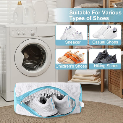 Shoe Washing Bag for Washing Machine,Fluffy Fibers Keep 360° Wrap-around Cleaning, Laundry Shoe Bag for Washer and Dryer,Invisible Zipper Side Opening Reusable Shoe Washing Bag for All Shoes