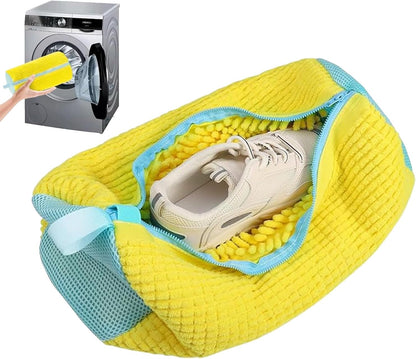 Shoe Washing Bag for Washing Machine,Fluffy Fibers Keep 360° Wrap-around Cleaning, Laundry Shoe Bag for Washer and Dryer,Invisible Zipper Side Opening Reusable Shoe Washing Bag for All Shoes