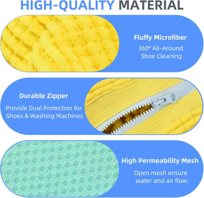 Shoe Washing Bag for Washing Machine,Fluffy Fibers Keep 360° Wrap-around Cleaning, Laundry Shoe Bag for Washer and Dryer,Invisible Zipper Side Opening Reusable Shoe Washing Bag for All Shoes