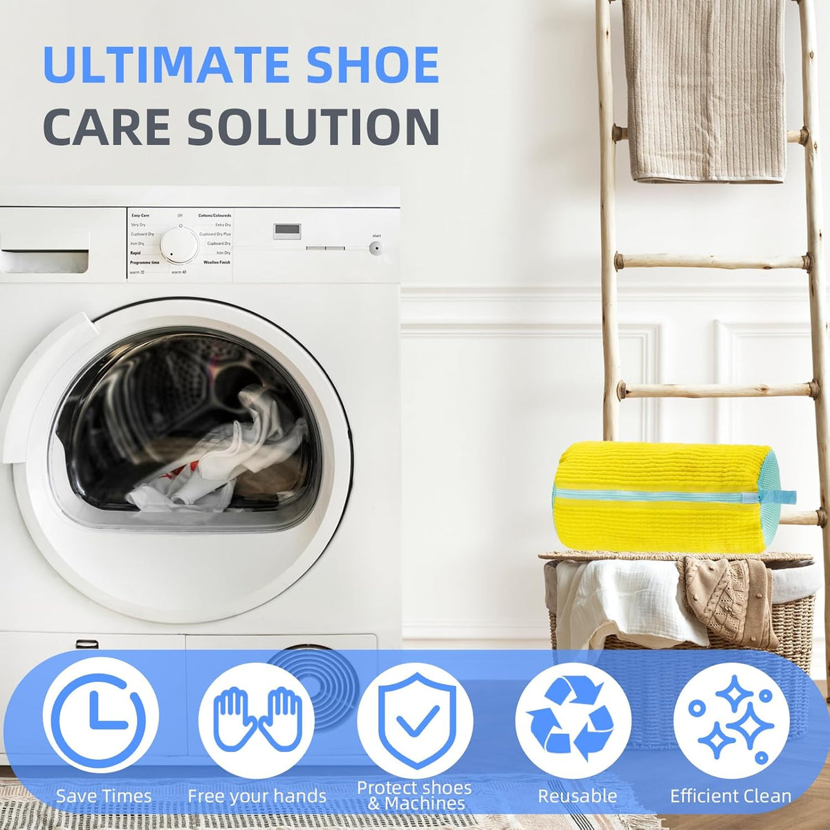 Shoe Washing Bag for Washing Machine,Fluffy Fibers Keep 360° Wrap-around Cleaning, Laundry Shoe Bag for Washer and Dryer,Invisible Zipper Side Opening Reusable Shoe Washing Bag for All Shoes