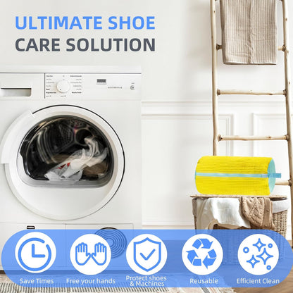 Shoe Washing Bag for Washing Machine,Fluffy Fibers Keep 360° Wrap-around Cleaning, Laundry Shoe Bag for Washer and Dryer,Invisible Zipper Side Opening Reusable Shoe Washing Bag for All Shoes