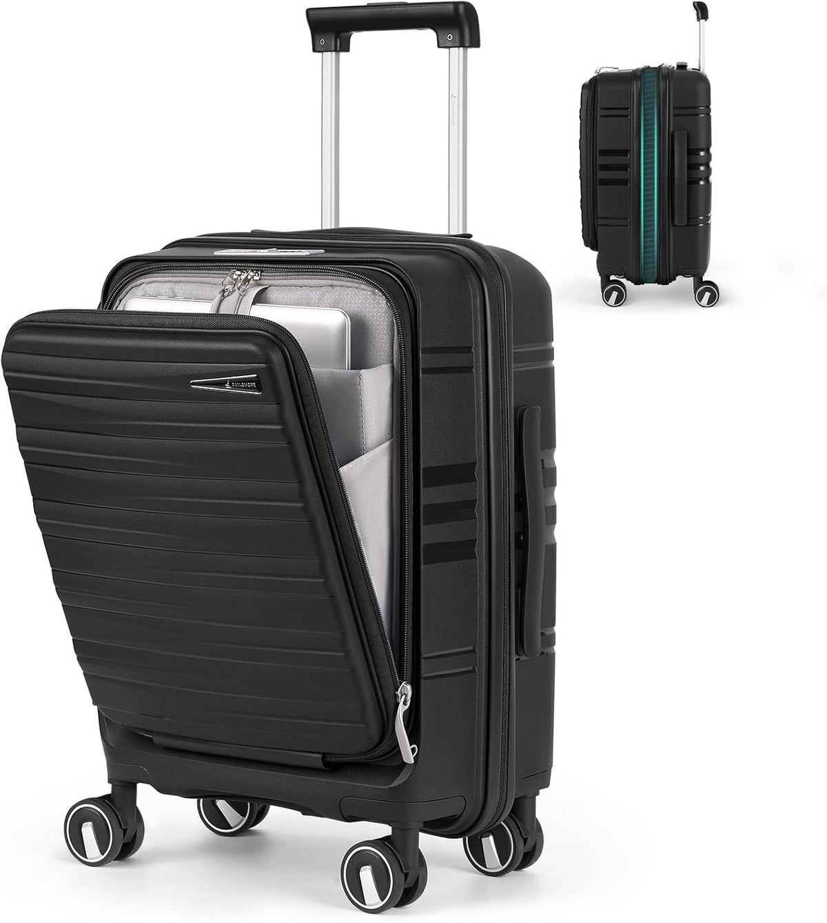Expandable Carry on Luggage 20 Inch, Airline Approved Carry on Suitcase with Front Pocket&Laptop Compartment, Hardshell Rolling Travel Luggage with Spinner Wheels,Black