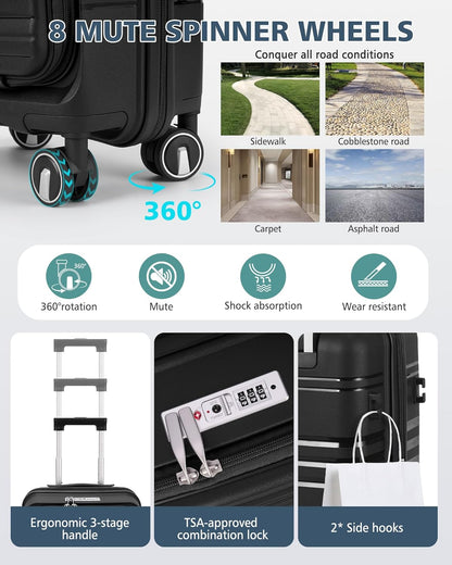 Expandable Carry on Luggage 20 Inch, Airline Approved Carry on Suitcase with Front Pocket&Laptop Compartment, Hardshell Rolling Travel Luggage with Spinner Wheels,Black