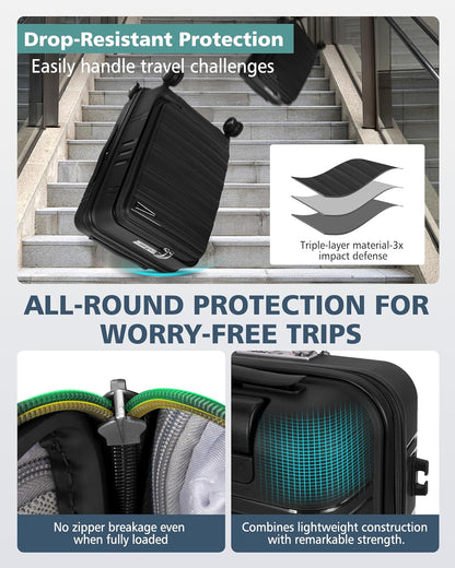 Expandable Carry on Luggage 20 Inch, Airline Approved Carry on Suitcase with Front Pocket&Laptop Compartment, Hardshell Rolling Travel Luggage with Spinner Wheels,Black