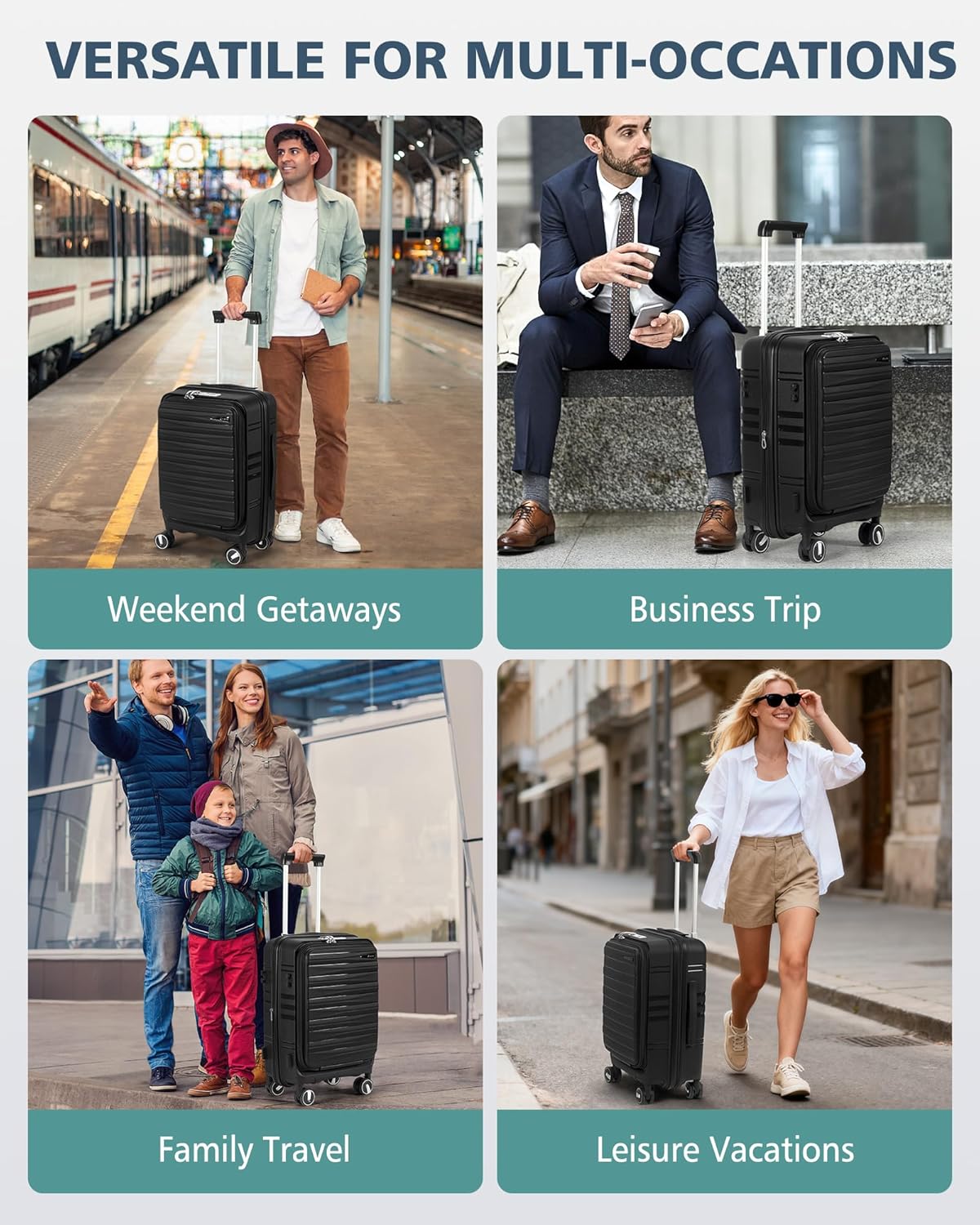 Expandable Carry on Luggage 20 Inch, Airline Approved Carry on Suitcase with Front Pocket&Laptop Compartment, Hardshell Rolling Travel Luggage with Spinner Wheels,Black