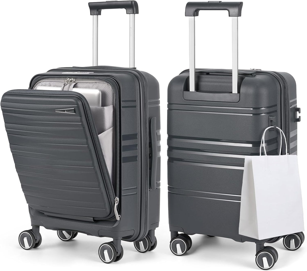 Expandable Carry on Luggage 20 Inch, Airline Approved Carry on Suitcase with Front Pocket&Laptop Compartment, Hardshell Rolling Travel Luggage with Spinner Wheels,Black