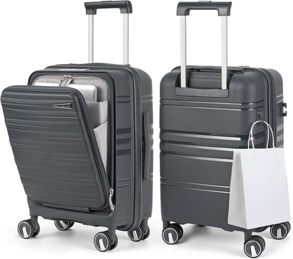 Expandable Carry on Luggage 20 Inch, Airline Approved Carry on Suitcase with Front Pocket&Laptop Compartment, Hardshell Rolling Travel Luggage with Spinner Wheels,Black