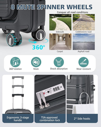 Expandable Carry on Luggage 20 Inch, Airline Approved Carry on Suitcase with Front Pocket&Laptop Compartment, Hardshell Rolling Travel Luggage with Spinner Wheels,Black
