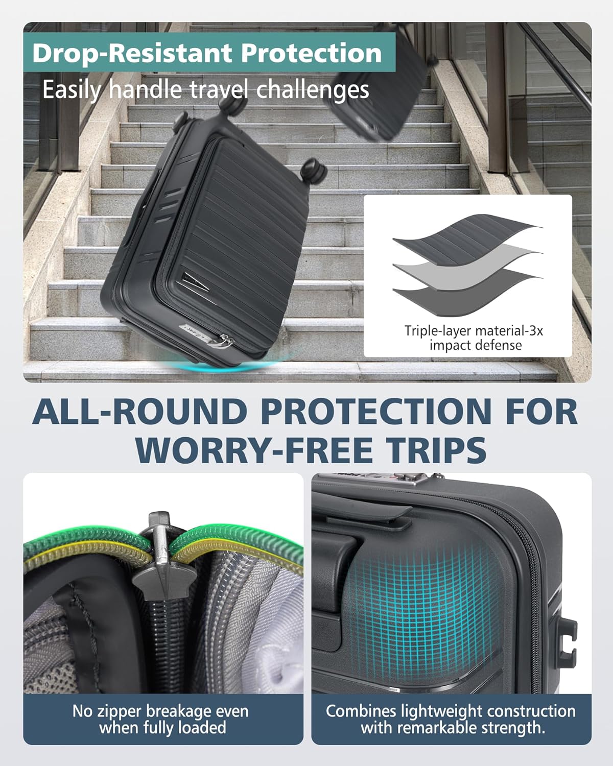 Expandable Carry on Luggage 20 Inch, Airline Approved Carry on Suitcase with Front Pocket&Laptop Compartment, Hardshell Rolling Travel Luggage with Spinner Wheels,Black