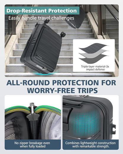 Expandable Carry on Luggage 20 Inch, Airline Approved Carry on Suitcase with Front Pocket&Laptop Compartment, Hardshell Rolling Travel Luggage with Spinner Wheels,Black