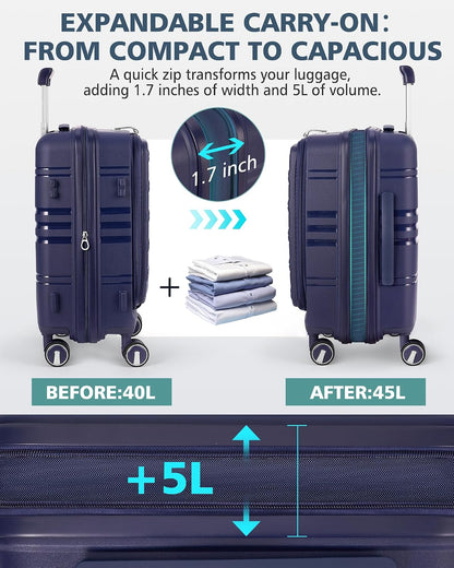 Expandable Carry on Luggage 20 Inch, Airline Approved Carry on Suitcase with Front Pocket&Laptop Compartment, Hardshell Rolling Travel Luggage with Spinner Wheels,Black