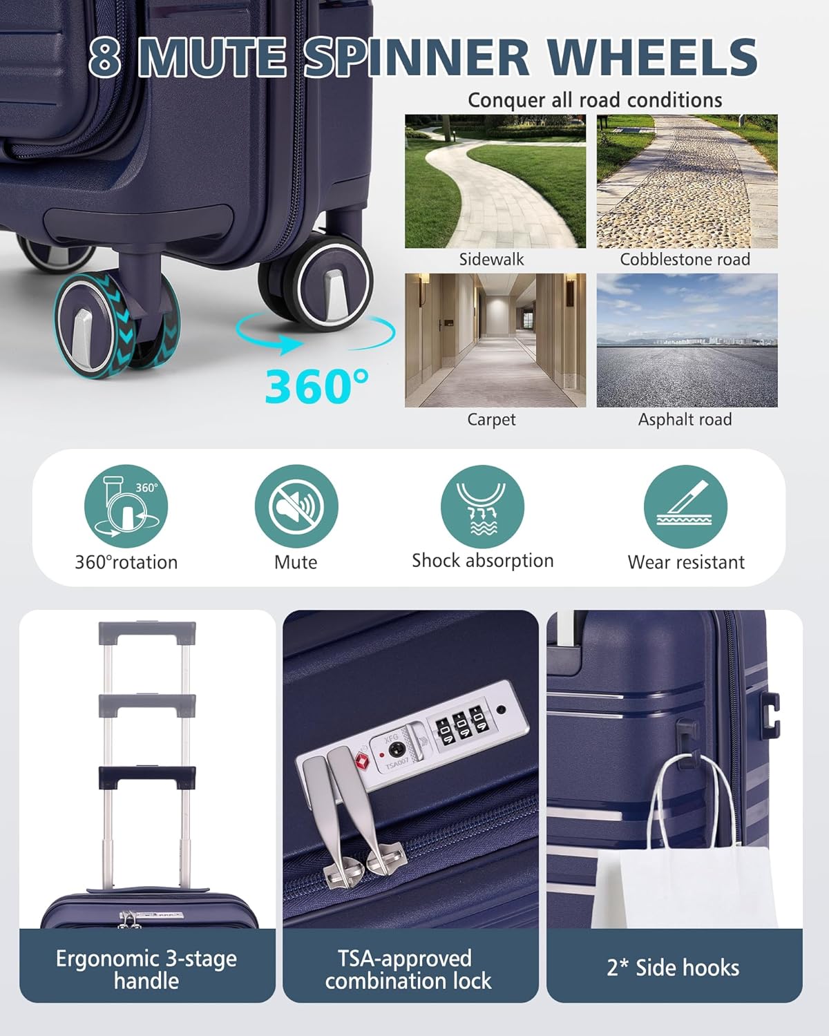 Expandable Carry on Luggage 20 Inch, Airline Approved Carry on Suitcase with Front Pocket&Laptop Compartment, Hardshell Rolling Travel Luggage with Spinner Wheels,Black