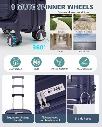 Expandable Carry on Luggage 20 Inch, Airline Approved Carry on Suitcase with Front Pocket&Laptop Compartment, Hardshell Rolling Travel Luggage with Spinner Wheels,Black