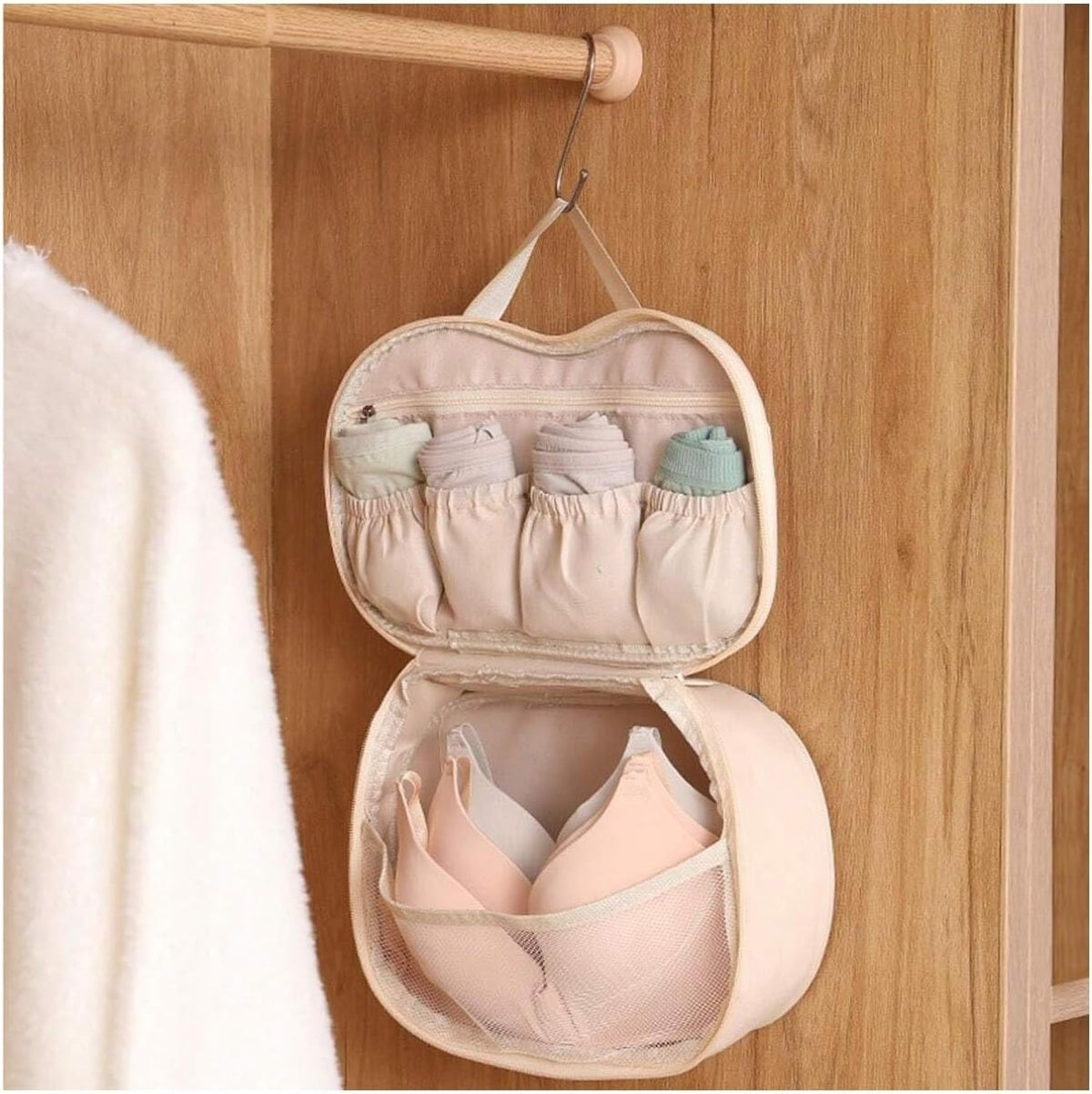 Travel Underwear Organizer Bag 1pc Lightweight Bra Storage Bag, Waterproof Lingerie Organizer - Portable Underwear & Box for Women(Beige)