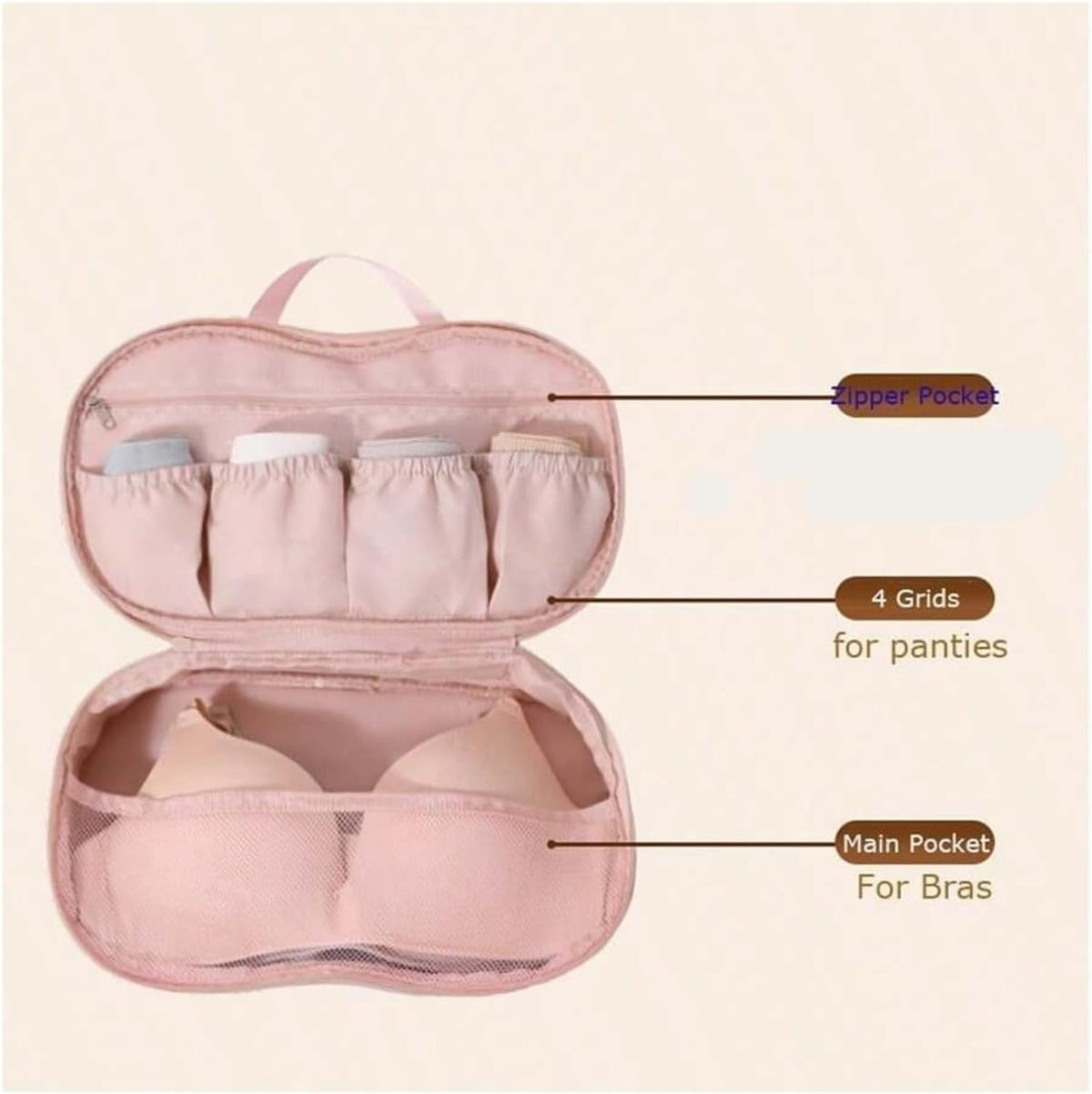 Travel Underwear Organizer Bag 1pc Lightweight Bra Storage Bag, Waterproof Lingerie Organizer - Portable Underwear & Box for Women(Beige)