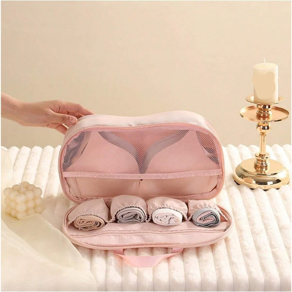 Travel Underwear Organizer Bag 1pc Lightweight Bra Storage Bag, Waterproof Lingerie Organizer - Portable Underwear & Box for Women(Beige)
