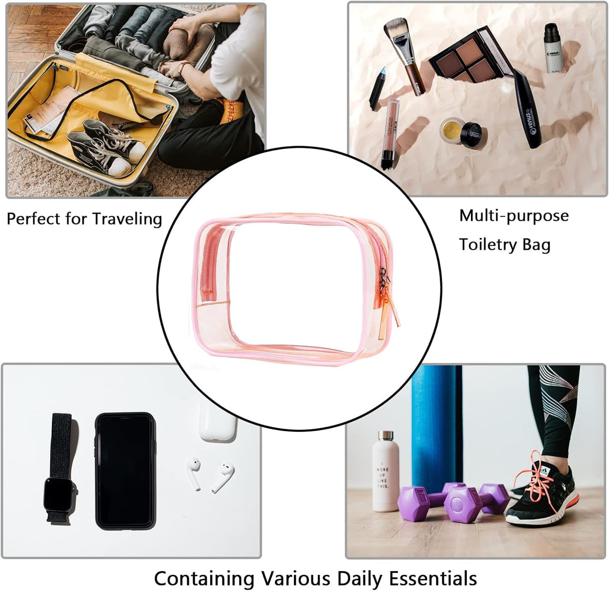 Clear Travel Bags for Toiletries, Lightweight Toiletry Bag, Multipurpose Transparent TSA Cosmetic Bag
