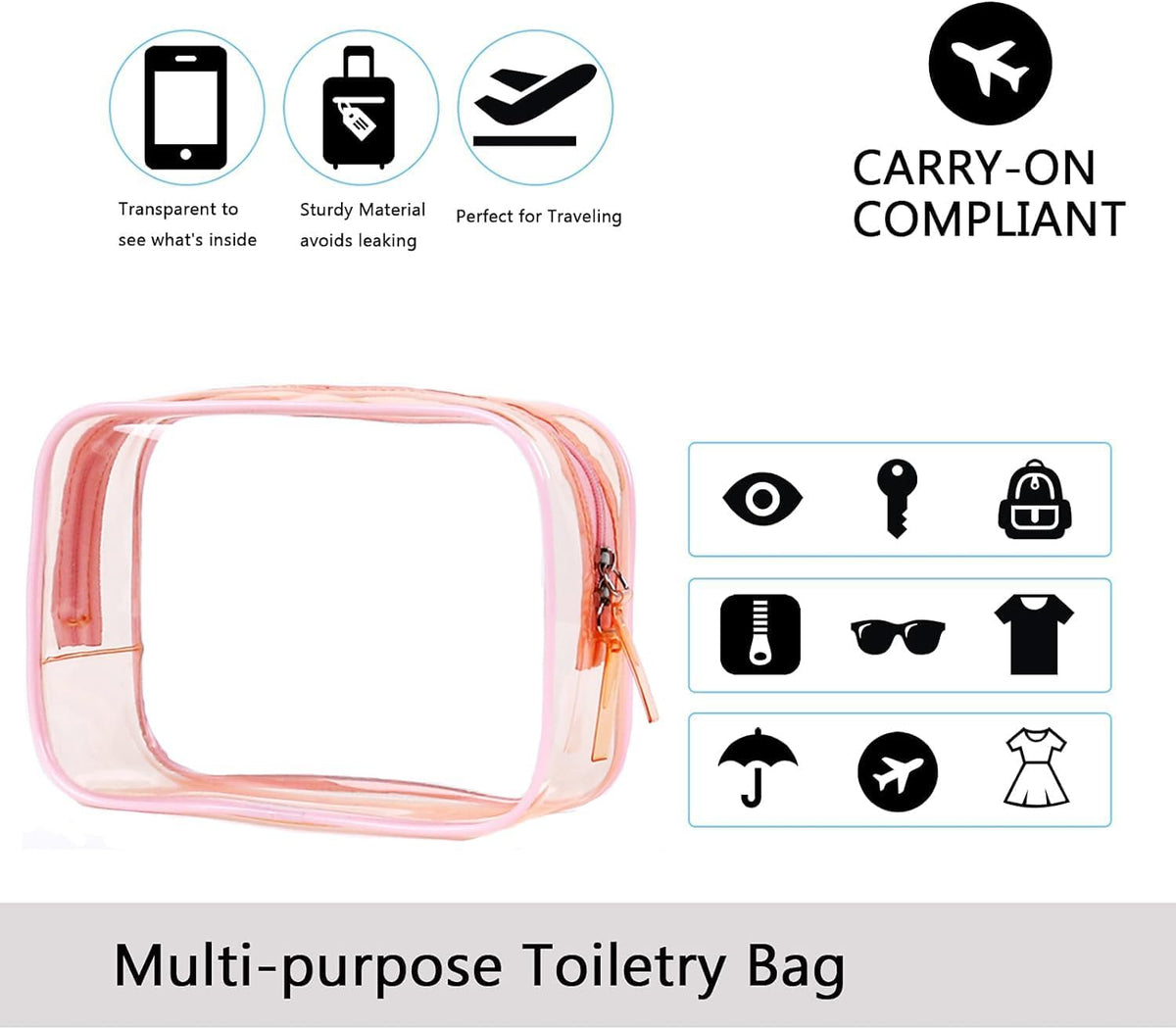 Clear Travel Bags for Toiletries, Lightweight Toiletry Bag, Multipurpose Transparent TSA Cosmetic Bag