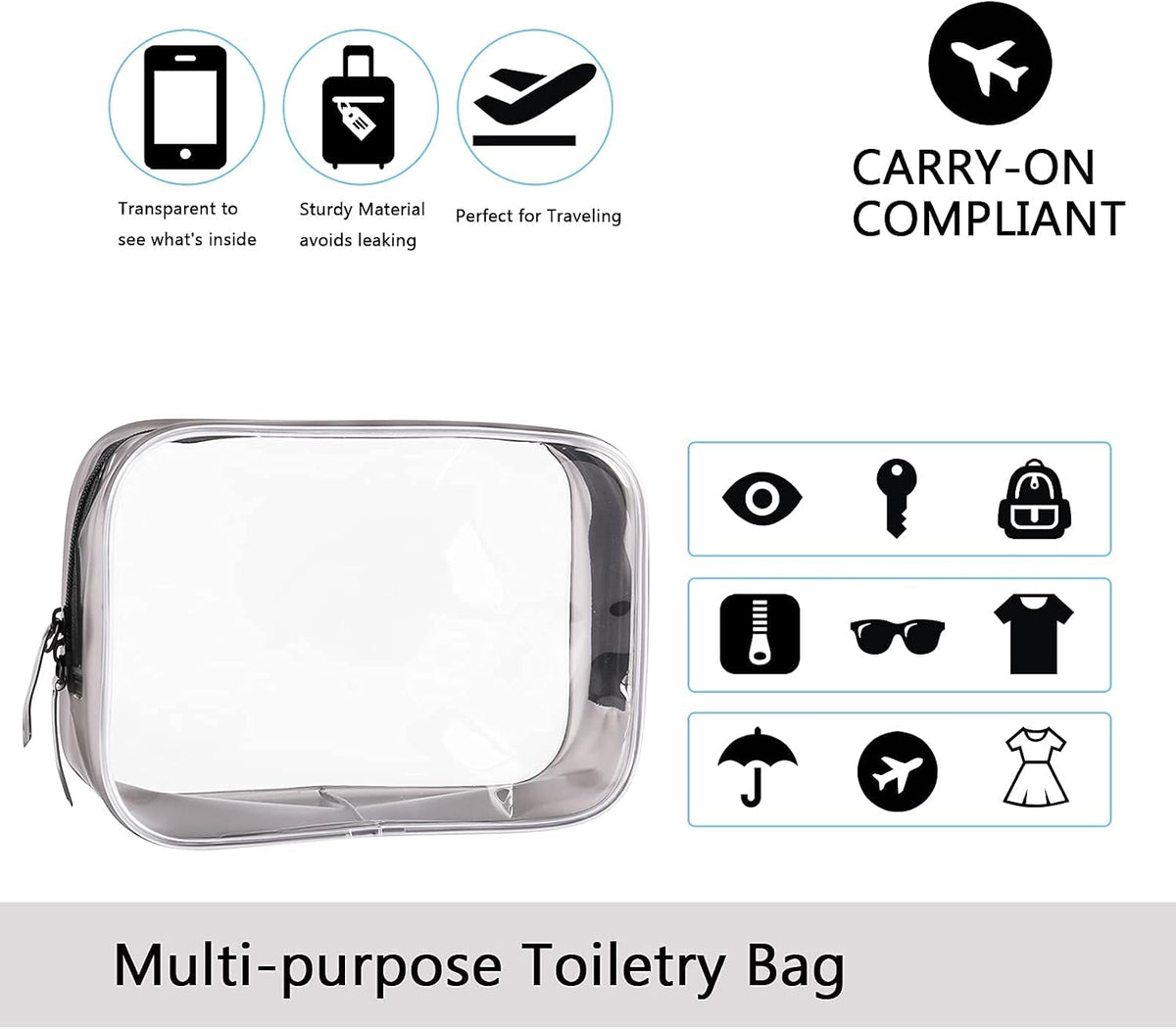 Clear Travel Bags for Toiletries, Lightweight Toiletry Bag, Multipurpose Transparent TSA Cosmetic Bag