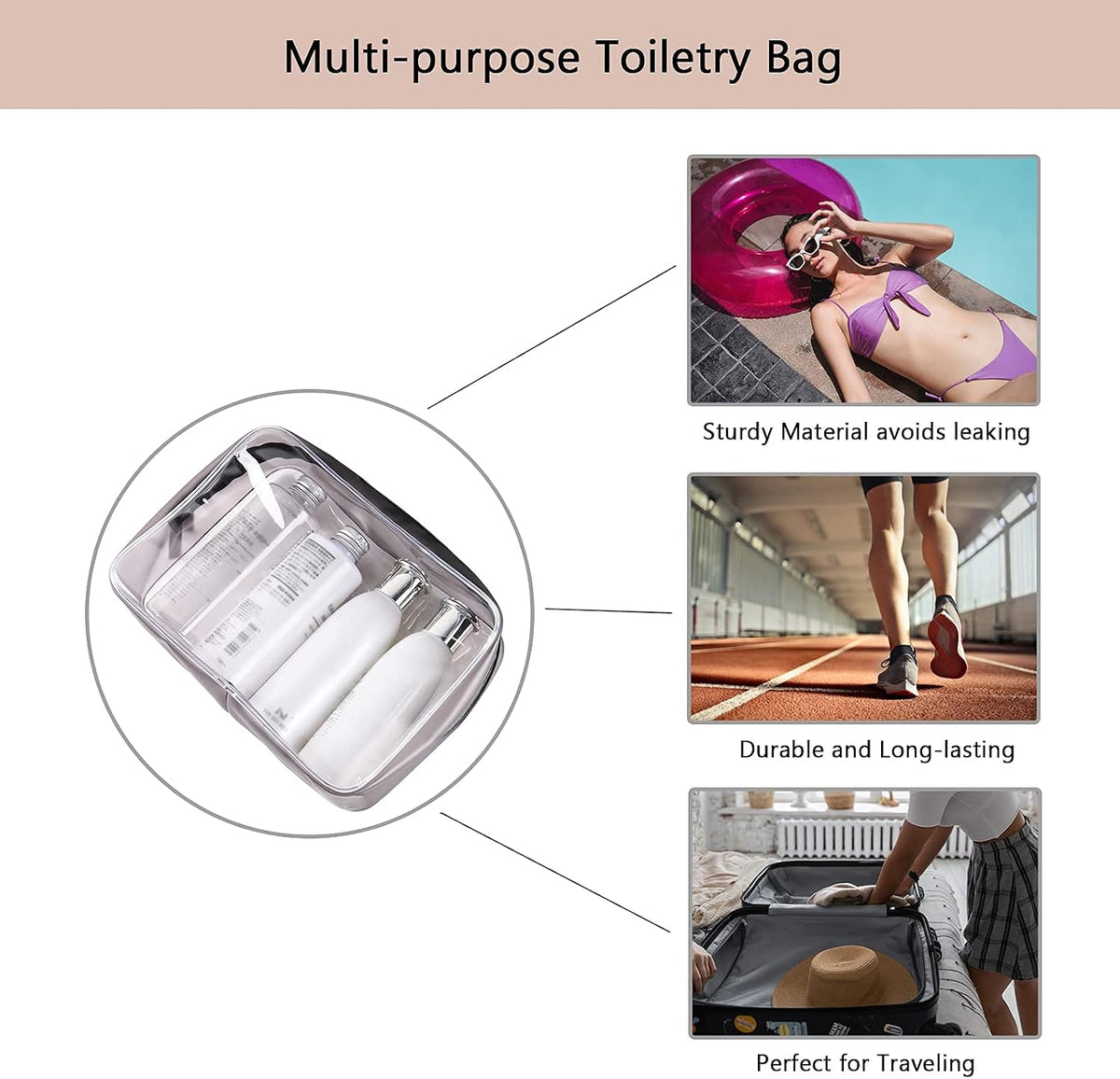 Clear Travel Bags for Toiletries, Lightweight Toiletry Bag, Multipurpose Transparent TSA Cosmetic Bag