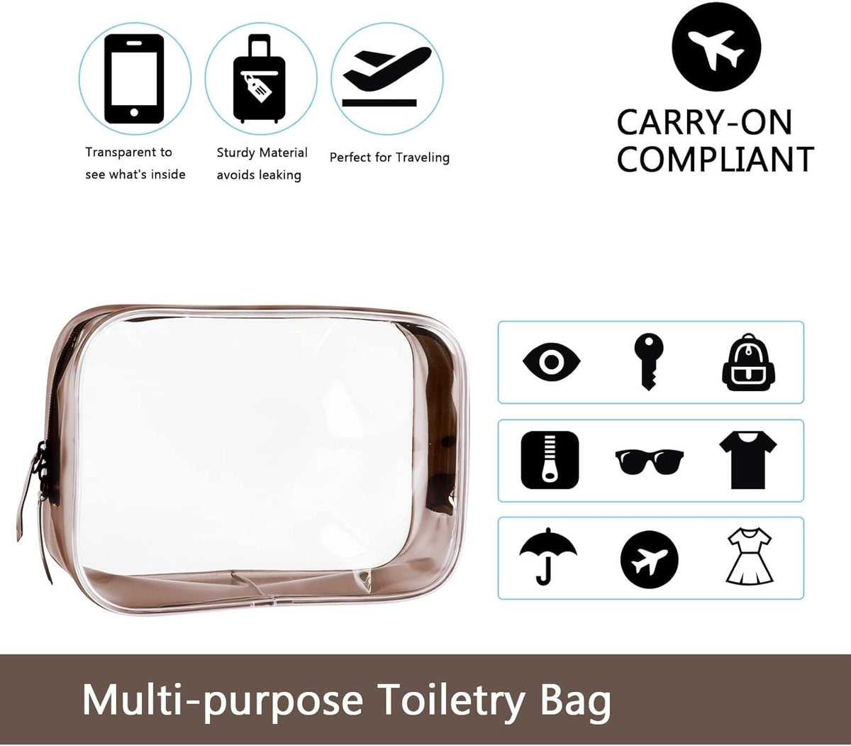 Clear Travel Bags for Toiletries, Lightweight Toiletry Bag, Multipurpose Transparent TSA Cosmetic Bag