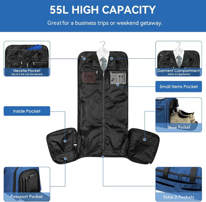 Garment Bags for Travel, Convertible Carry on Duffel Bag for Men Women, Backpack Straps, Shoe Compartment, 3 in 1 Hanging Dress Suit Bags for Men Women