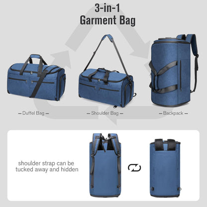 Garment Bags for Travel, Convertible Carry on Duffel Bag for Men Women, Backpack Straps, Shoe Compartment, 3 in 1 Hanging Dress Suit Bags for Men Women