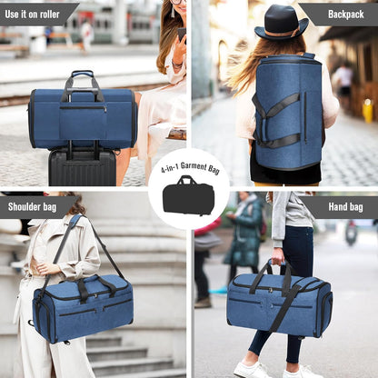Garment Bags for Travel, Convertible Carry on Duffel Bag for Men Women, Backpack Straps, Shoe Compartment, 3 in 1 Hanging Dress Suit Bags for Men Women