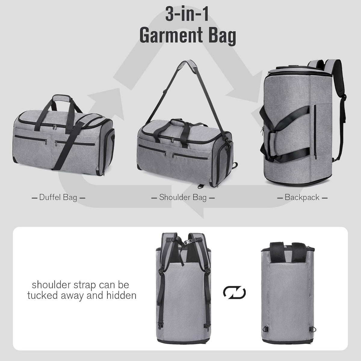 Garment Bags for Travel, Convertible Carry on Duffel Bag for Men Women, Backpack Straps, Shoe Compartment, 3 in 1 Hanging Dress Suit Bags for Men Women
