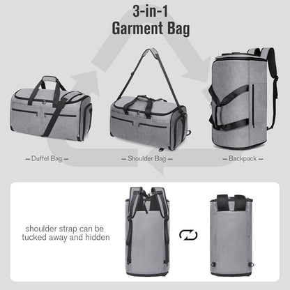 Garment Bags for Travel, Convertible Carry on Duffel Bag for Men Women, Backpack Straps, Shoe Compartment, 3 in 1 Hanging Dress Suit Bags for Men Women
