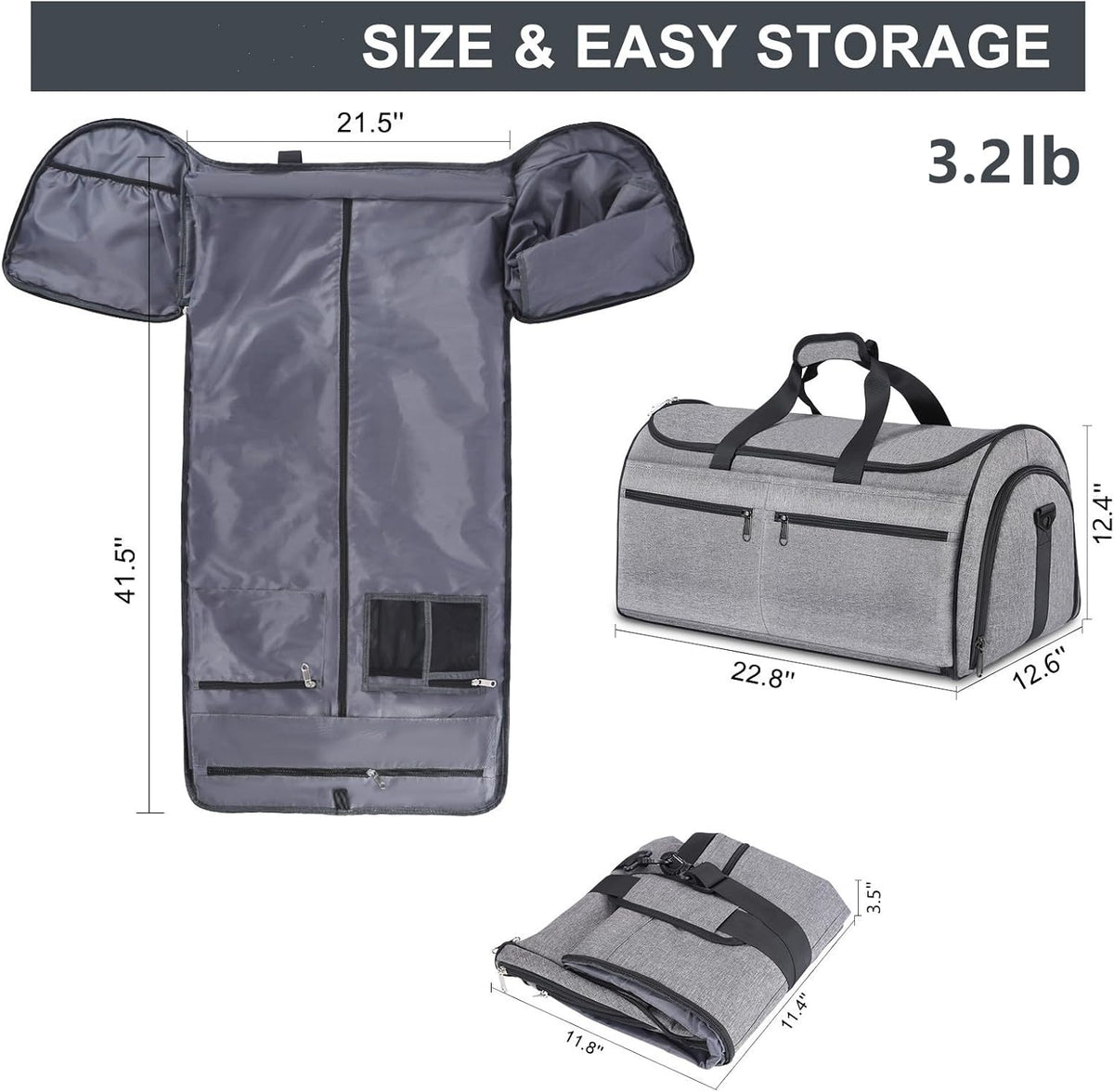 Garment Bags for Travel, Convertible Carry on Duffel Bag for Men Women, Backpack Straps, Shoe Compartment, 3 in 1 Hanging Dress Suit Bags for Men Women