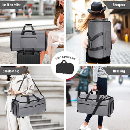 Garment Bags for Travel, Convertible Carry on Duffel Bag for Men Women, Backpack Straps, Shoe Compartment, 3 in 1 Hanging Dress Suit Bags for Men Women
