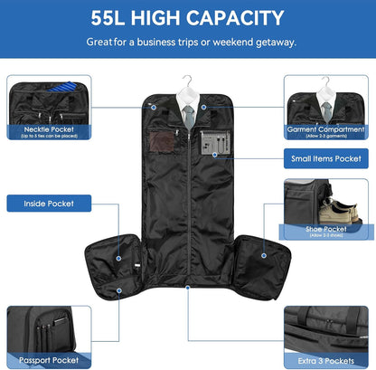 Garment Bags for Travel, Convertible Carry on Duffel Bag for Men Women, Backpack Straps, Shoe Compartment, 3 in 1 Hanging Dress Suit Bags for Men Women