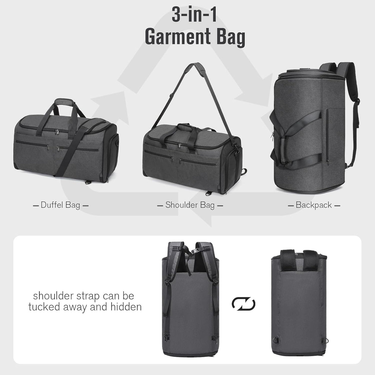 Garment Bags for Travel, Convertible Carry on Duffel Bag for Men Women, Backpack Straps, Shoe Compartment, 3 in 1 Hanging Dress Suit Bags for Men Women