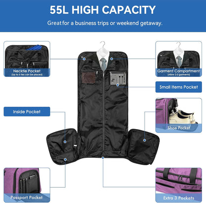 Garment Bags for Travel, Convertible Carry on Duffel Bag for Men Women, Backpack Straps, Shoe Compartment, 3 in 1 Hanging Dress Suit Bags for Men Women