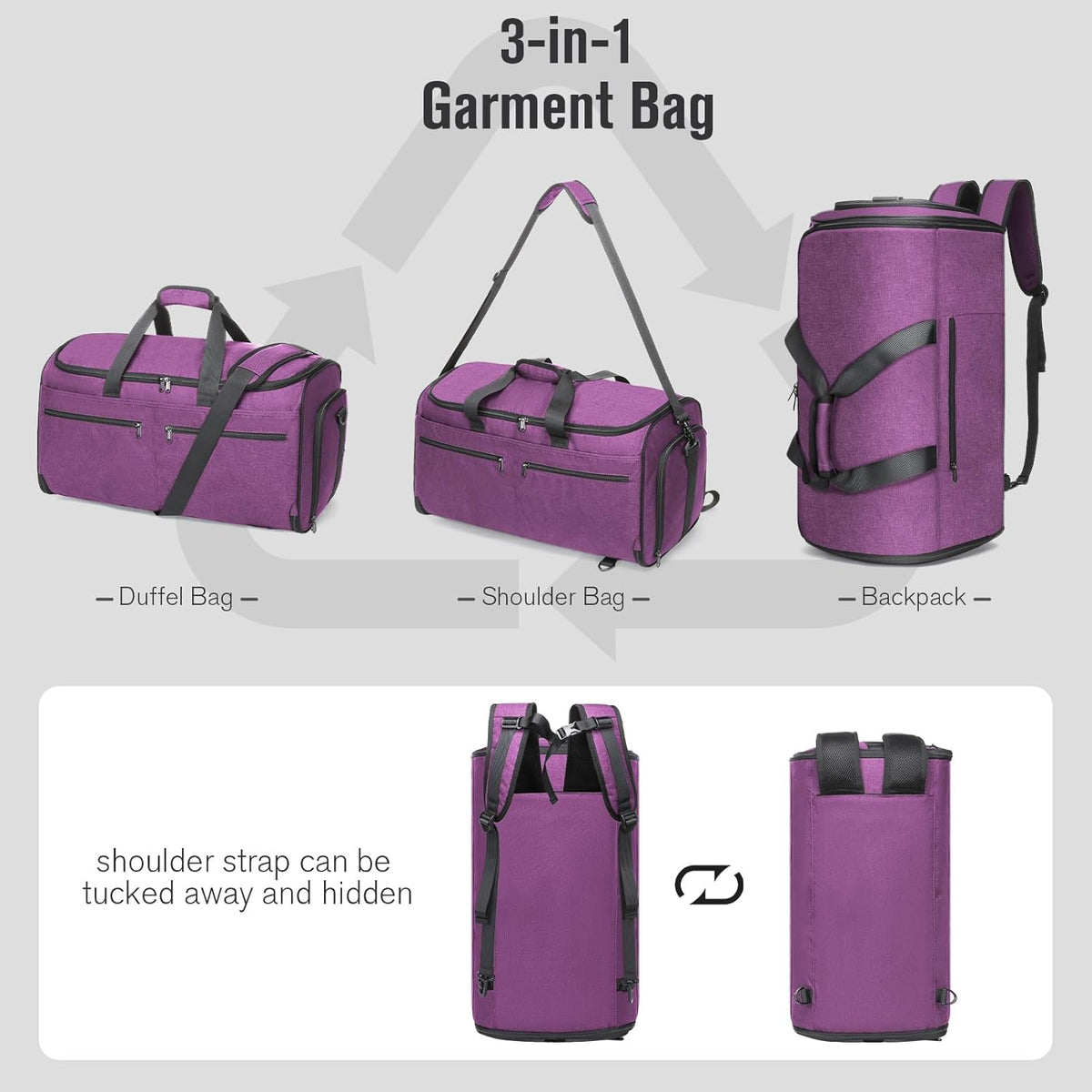 Garment Bags for Travel, Convertible Carry on Duffel Bag for Men Women, Backpack Straps, Shoe Compartment, 3 in 1 Hanging Dress Suit Bags for Men Women