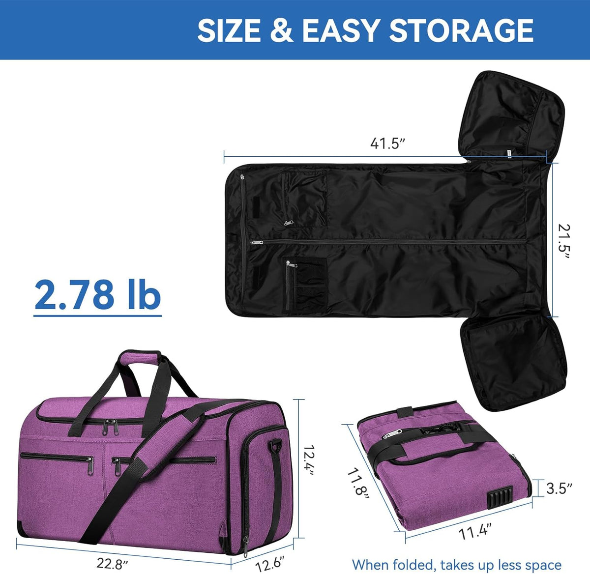 Garment Bags for Travel, Convertible Carry on Duffel Bag for Men Women, Backpack Straps, Shoe Compartment, 3 in 1 Hanging Dress Suit Bags for Men Women