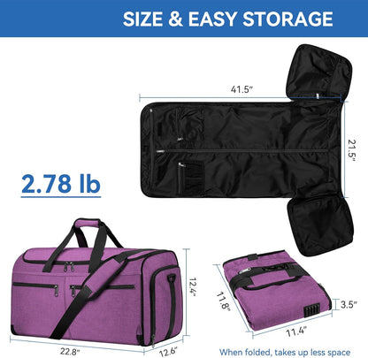 Garment Bags for Travel, Convertible Carry on Duffel Bag for Men Women, Backpack Straps, Shoe Compartment, 3 in 1 Hanging Dress Suit Bags for Men Women