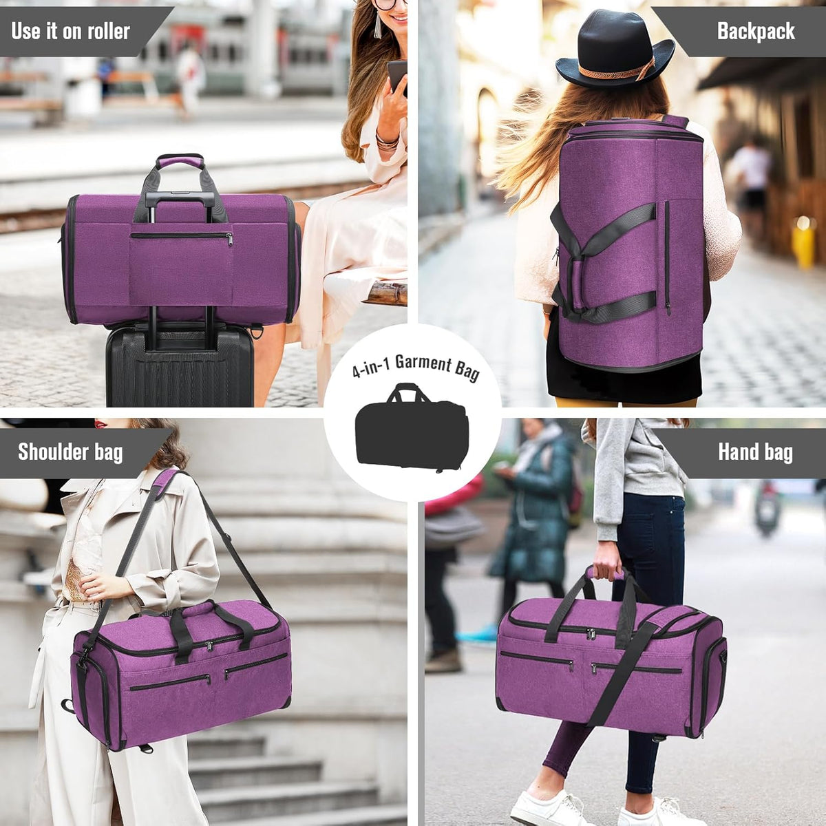 Garment Bags for Travel, Convertible Carry on Duffel Bag for Men Women, Backpack Straps, Shoe Compartment, 3 in 1 Hanging Dress Suit Bags for Men Women