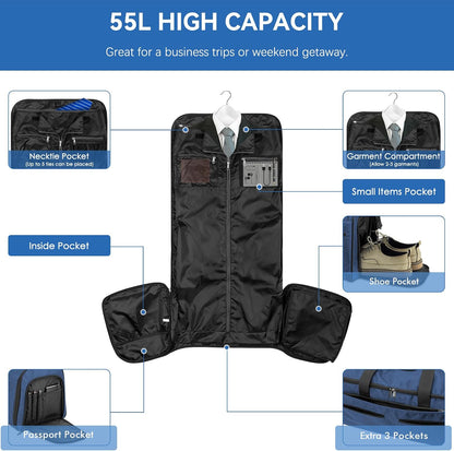 Garment Bags for Travel, Convertible Carry on Duffel Bag for Men Women, Backpack Straps, Shoe Compartment, 3 in 1 Hanging Dress Suit Bags for Men Women
