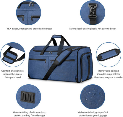 Garment Bags for Travel, Convertible Carry on Duffel Bag for Men Women, Backpack Straps, Shoe Compartment, 3 in 1 Hanging Dress Suit Bags for Men Women