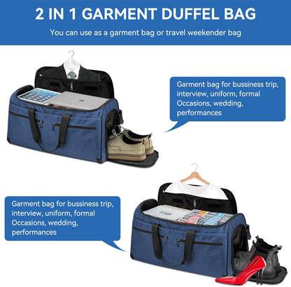 Garment Bags for Travel, Convertible Carry on Duffel Bag for Men Women, Backpack Straps, Shoe Compartment, 3 in 1 Hanging Dress Suit Bags for Men Women