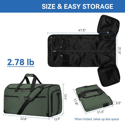 Garment Bags for Travel, Convertible Carry on Duffel Bag for Men Women, Backpack Straps, Shoe Compartment, 3 in 1 Hanging Dress Suit Bags for Men Women