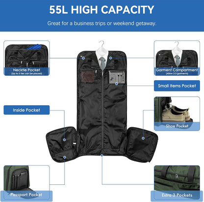 Garment Bags for Travel, Convertible Carry on Duffel Bag for Men Women, Backpack Straps, Shoe Compartment, 3 in 1 Hanging Dress Suit Bags for Men Women