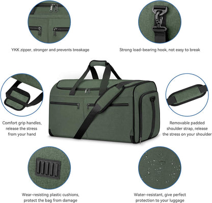 Garment Bags for Travel, Convertible Carry on Duffel Bag for Men Women, Backpack Straps, Shoe Compartment, 3 in 1 Hanging Dress Suit Bags for Men Women