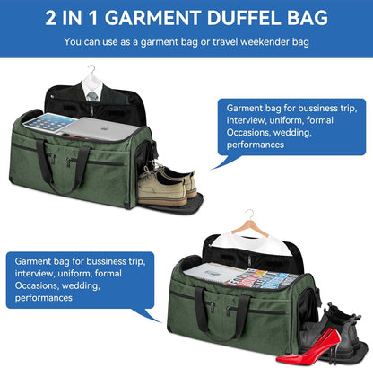 Garment Bags for Travel, Convertible Carry on Duffel Bag for Men Women, Backpack Straps, Shoe Compartment, 3 in 1 Hanging Dress Suit Bags for Men Women