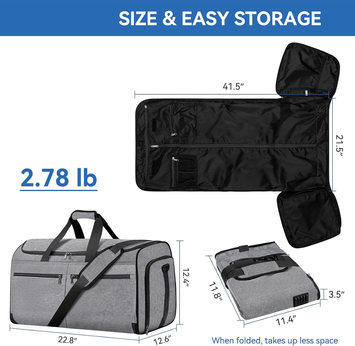 Garment Bags for Travel, Convertible Carry on Duffel Bag for Men Women, Backpack Straps, Shoe Compartment, 3 in 1 Hanging Dress Suit Bags for Men Women