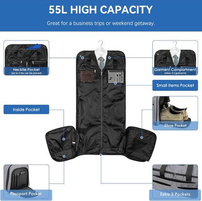 Garment Bags for Travel, Convertible Carry on Duffel Bag for Men Women, Backpack Straps, Shoe Compartment, 3 in 1 Hanging Dress Suit Bags for Men Women